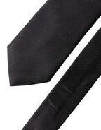 Black Solid Silk Satin Wide Adjustable Men Necktie Tie
