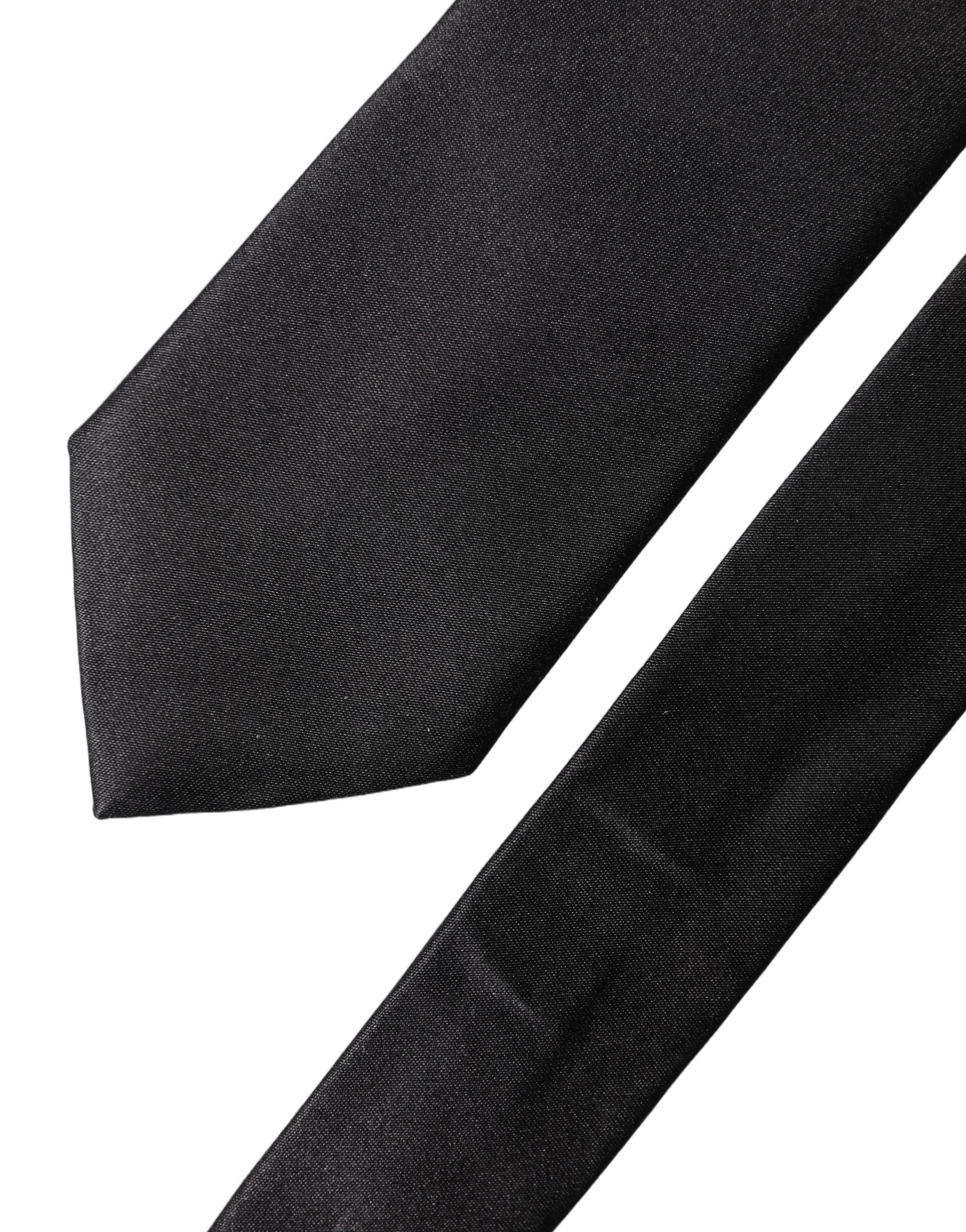 Black Solid Silk Satin Wide Adjustable Men Necktie Tie