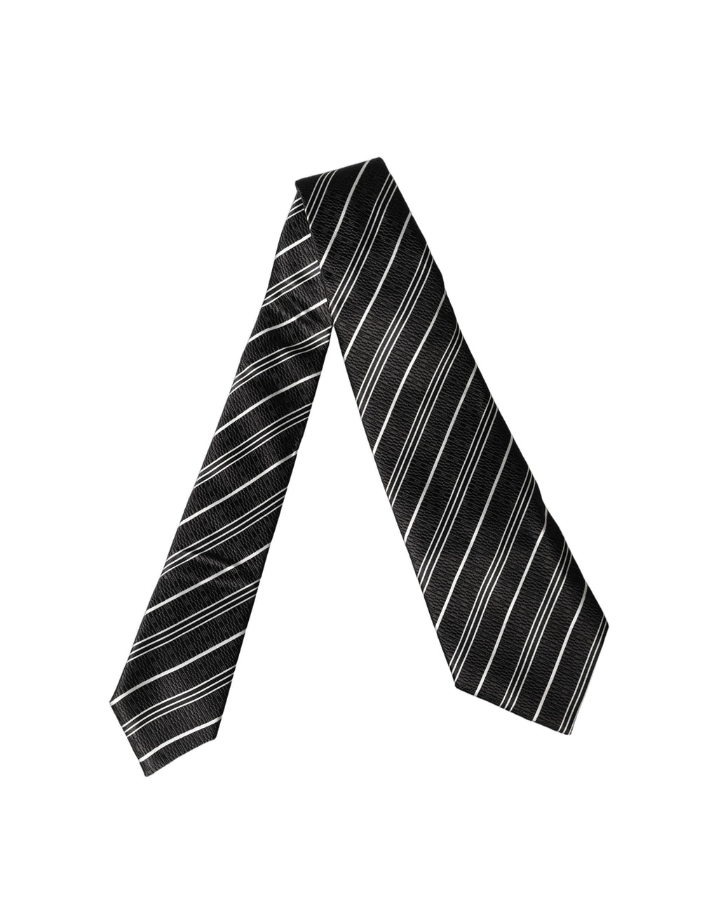 Black White Stripes Silk Adjustable Women Necktie Tie
