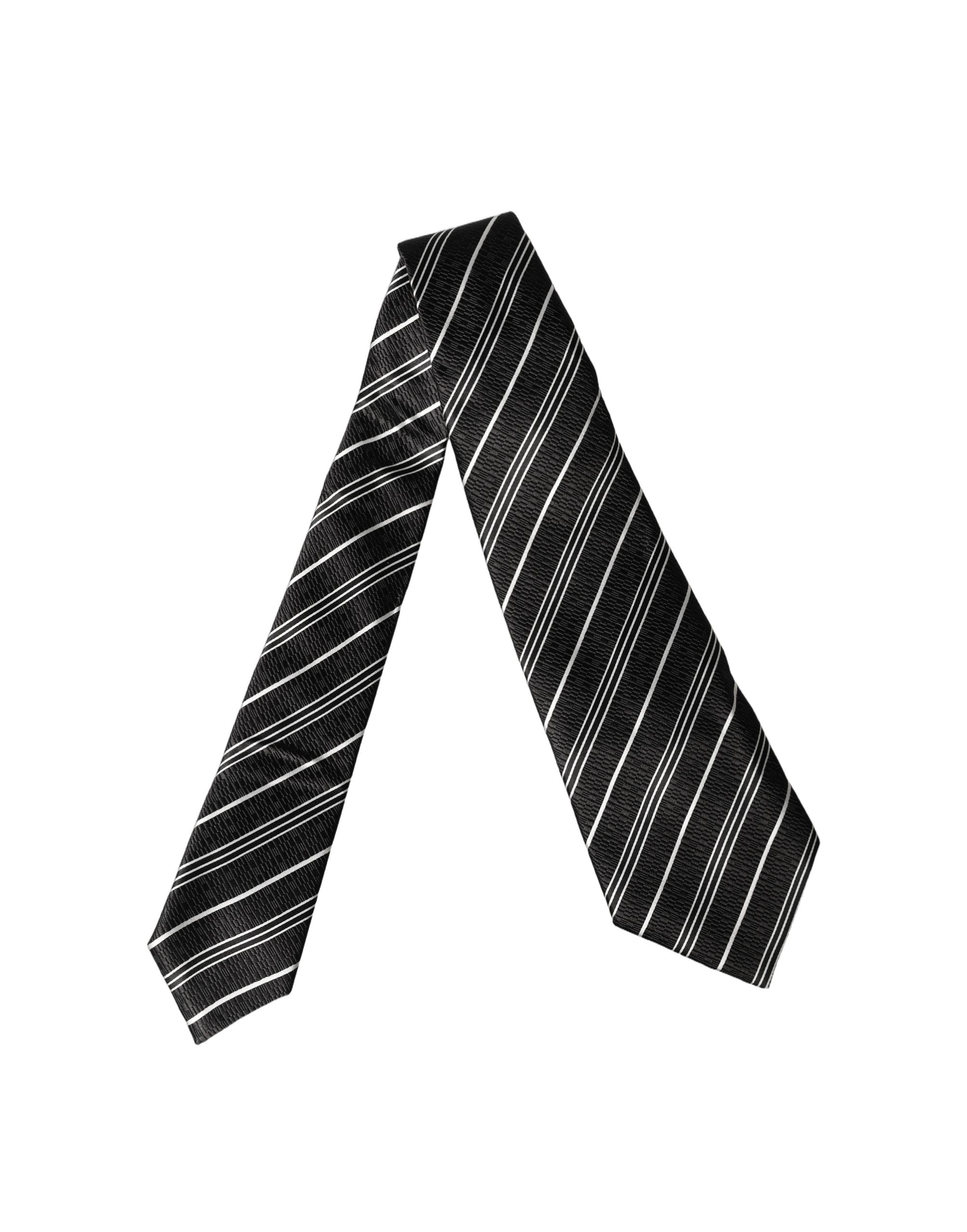 Black White Stripes Silk Adjustable Women Necktie Tie