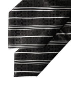 Black White Stripes Silk Adjustable Women Necktie Tie