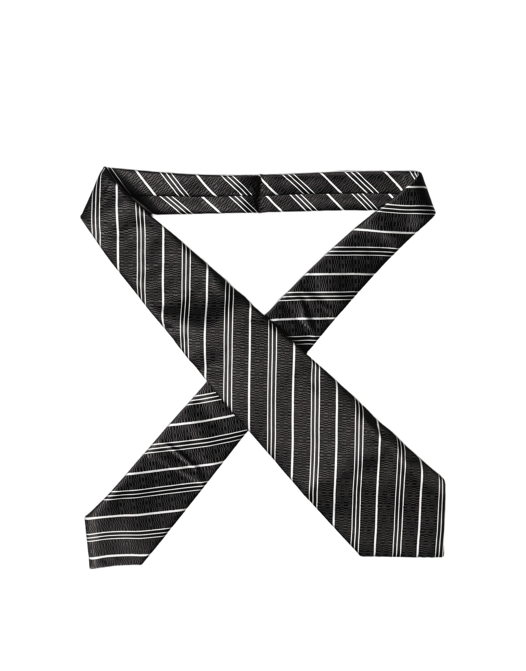 Black White Stripes Silk Adjustable Women Necktie Tie