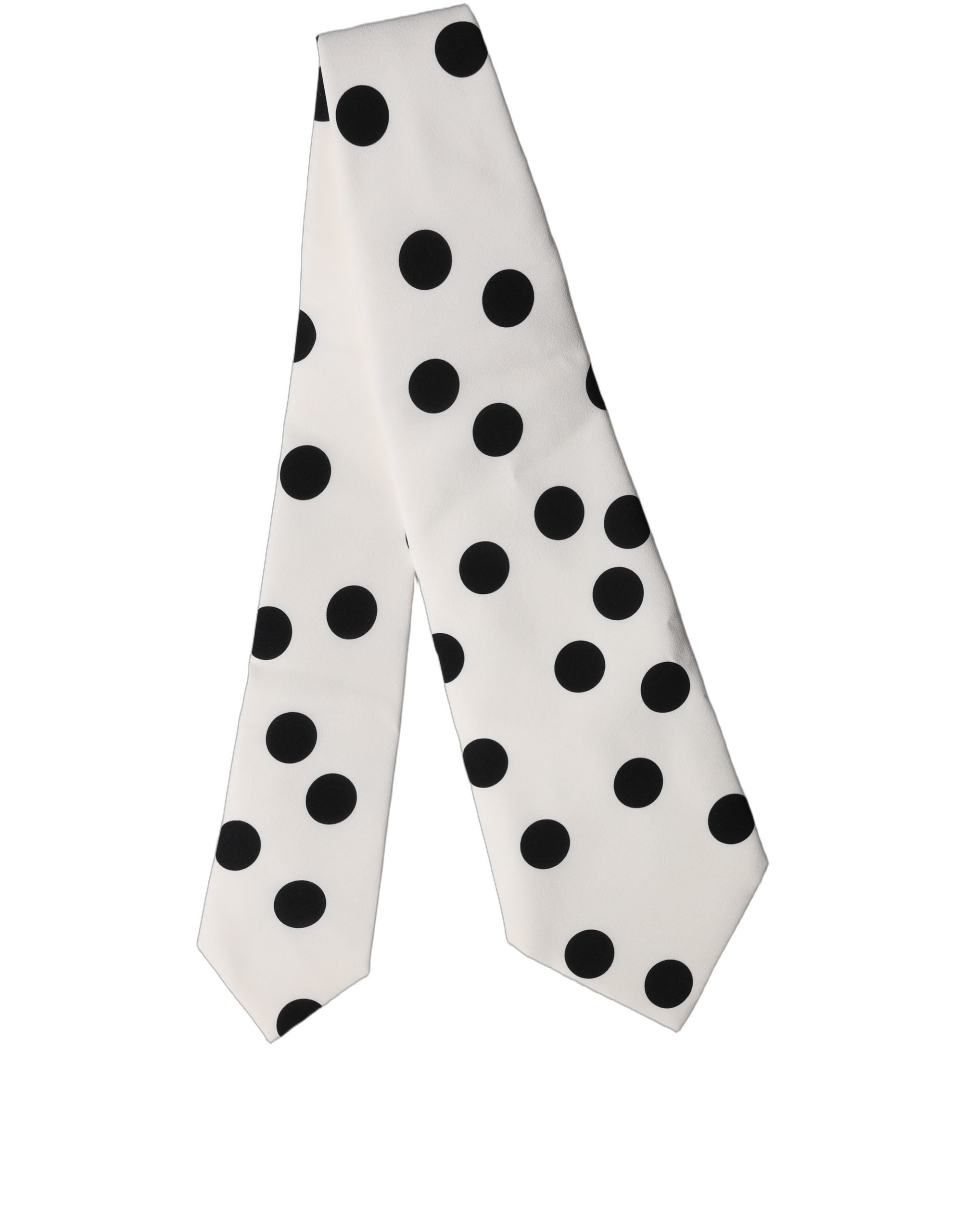 White Black Polka Dot Silk Adjustable Women Necktie Tie