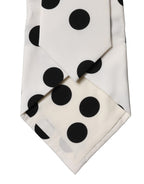 White Black Polka Dot Silk Adjustable Women Necktie Tie