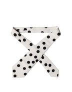 White Black Polka Dot Silk Adjustable Women Necktie Tie