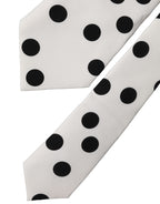 White Black Polka Dot Silk Adjustable Women Necktie Tie