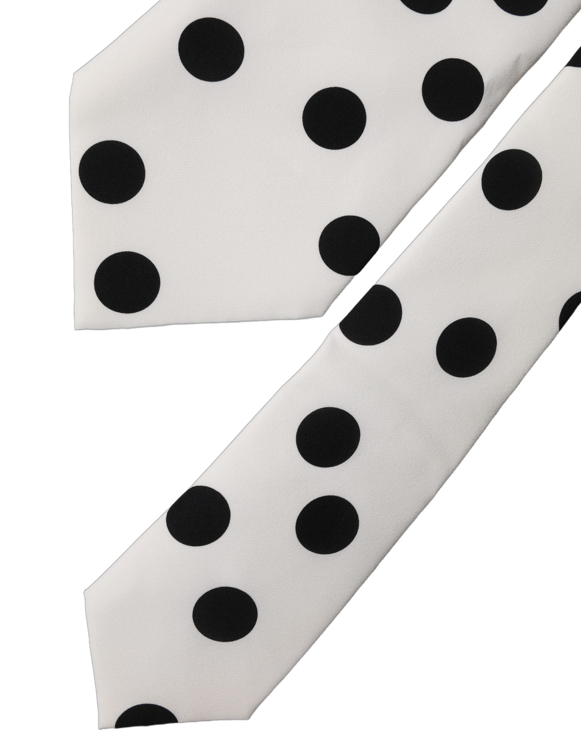 White Black Polka Dot Silk Adjustable Women Necktie Tie