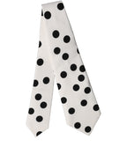 White Black Polka Dot Silk Adjustable Women Necktie Tie