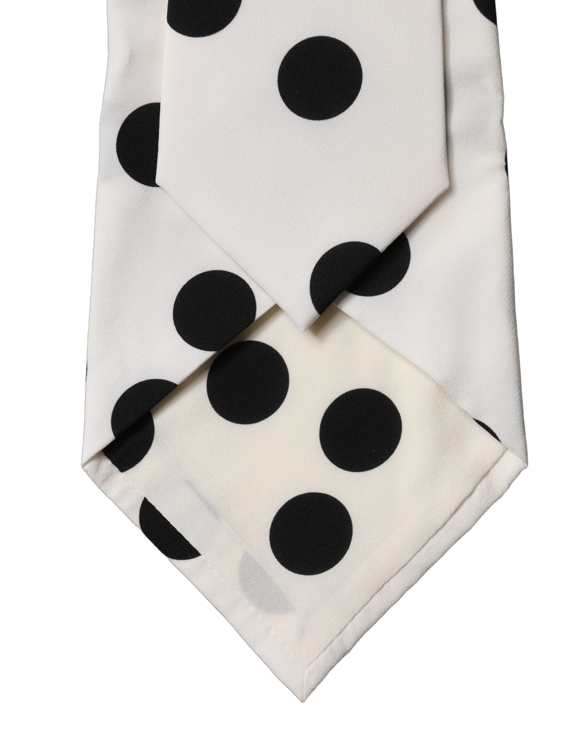 White Black Polka Dot Silk Adjustable Women Necktie Tie