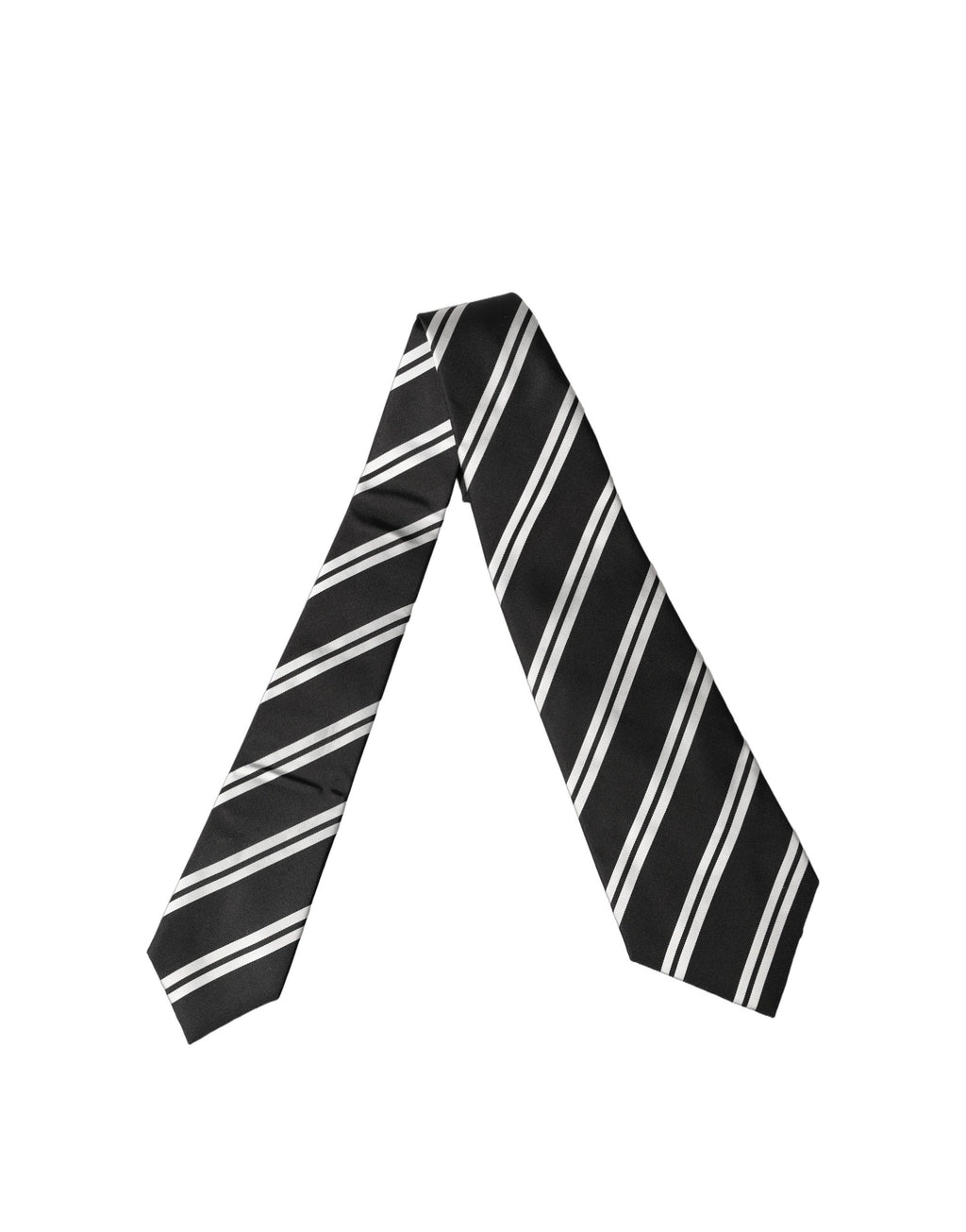 Black White Stripes Silk Adjustable Women Necktie Tie