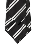 Black White Stripes Silk Adjustable Women Necktie Tie