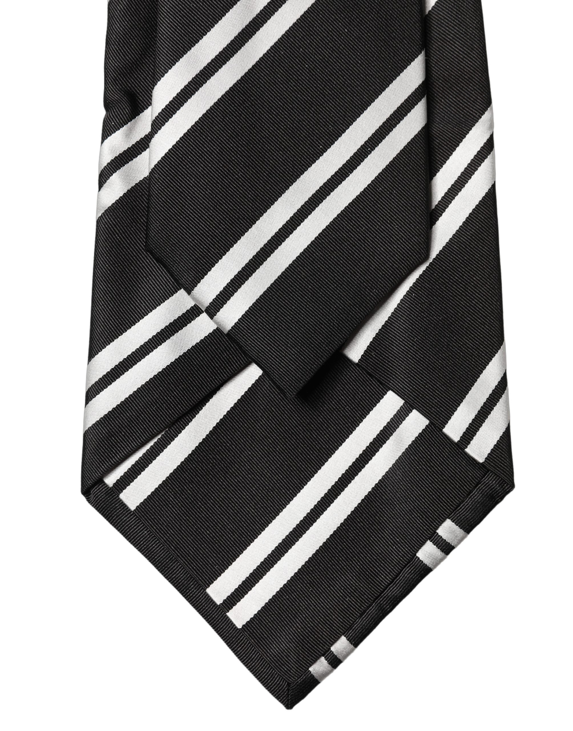 Black White Stripes Silk Adjustable Women Necktie Tie