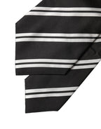 Black White Stripes Silk Adjustable Women Necktie Tie