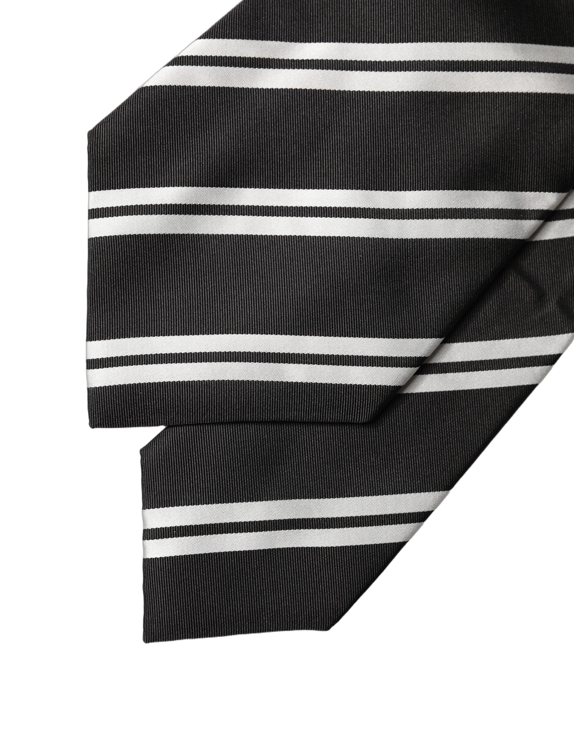 Black White Stripes Silk Adjustable Women Necktie Tie