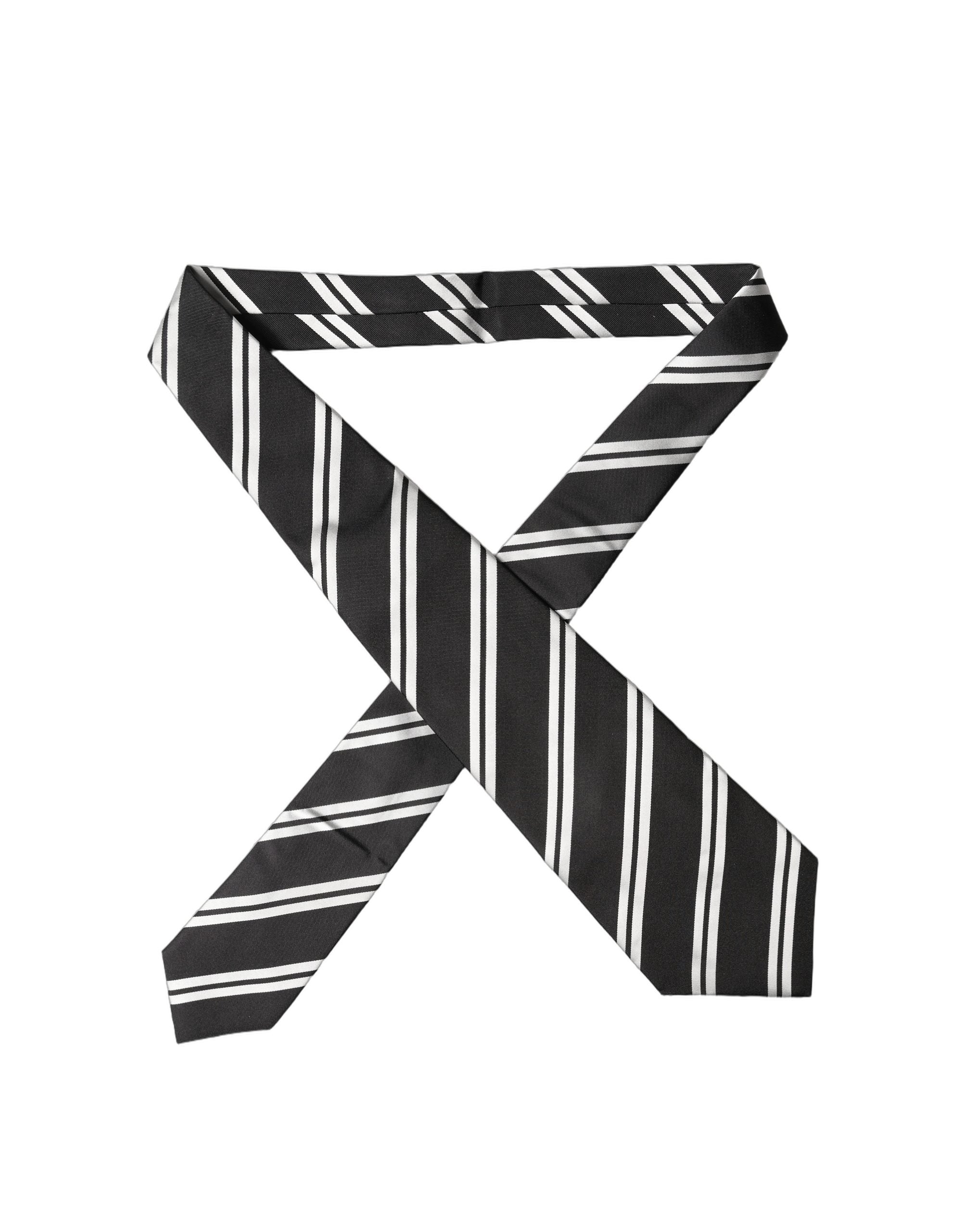 Black White Stripes Silk Adjustable Women Necktie Tie