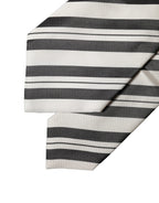 Black White Stripes Silk Adjustable Women Necktie Tie