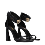 Black Leather Stiletto Heel Sandals