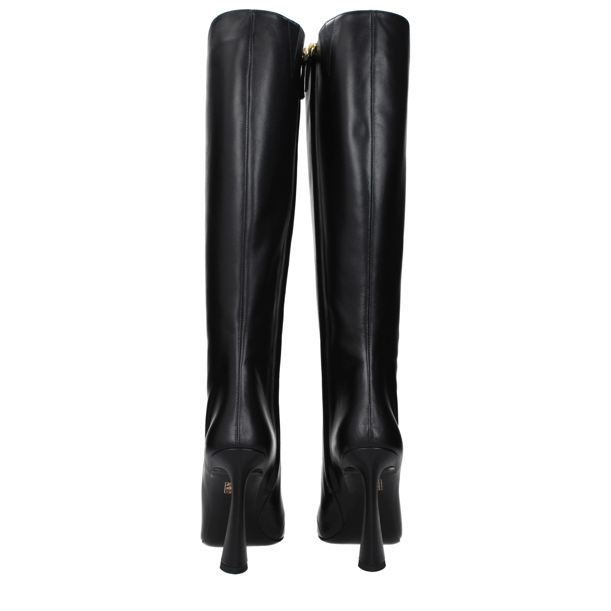 Black Leather High Heel Boots
