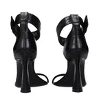 Black Leather Stiletto Heel Sandals