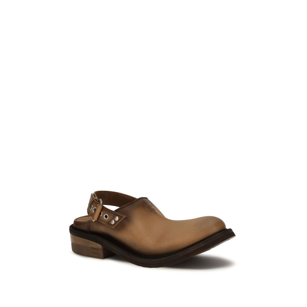 Brown Calf Leather Bos Taurus Mules