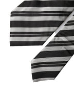 Black White Stripes Silk Adjustable Women Necktie Tie