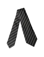 Black White Stripes Silk Adjustable Women Necktie Tie