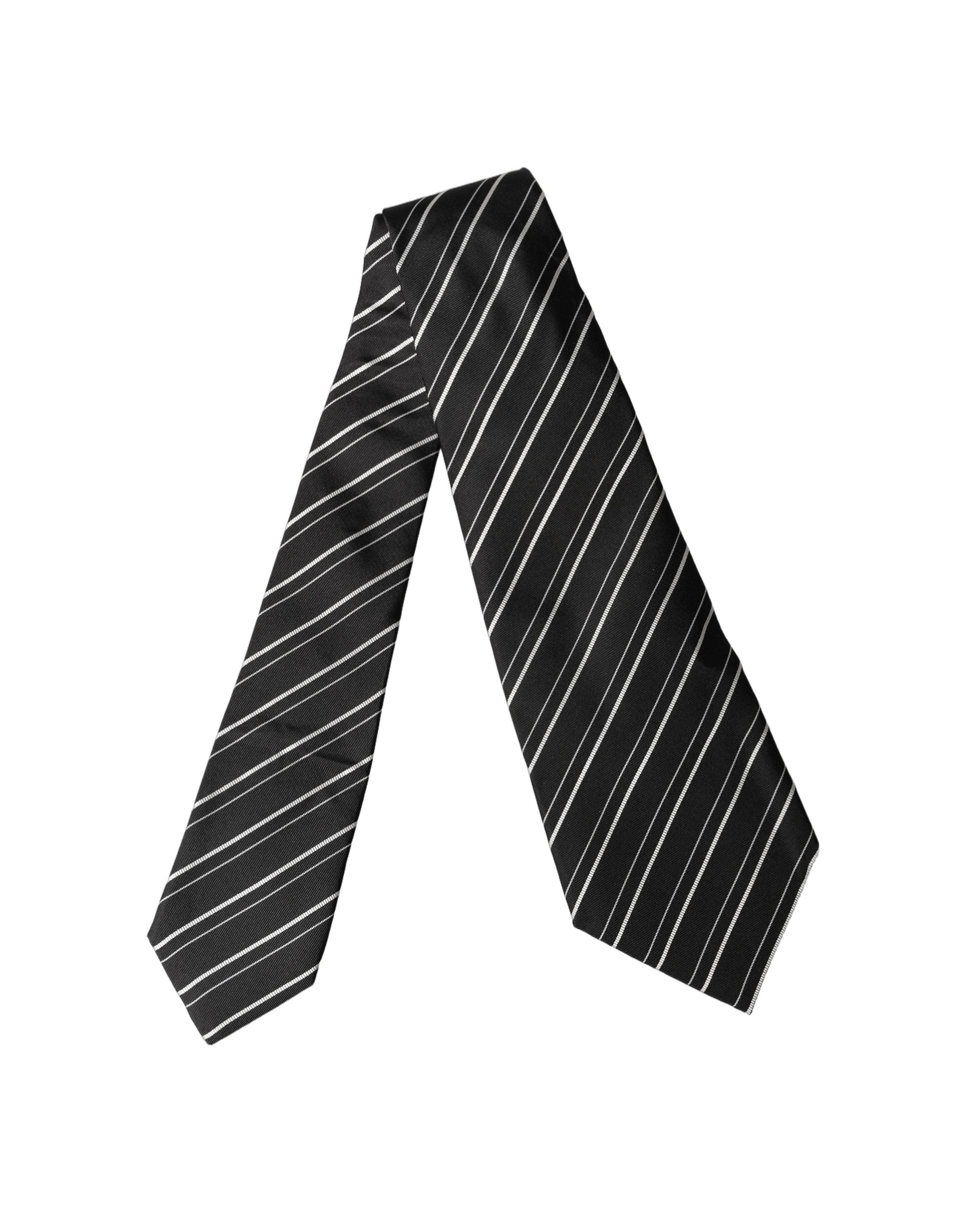 Black White Stripes Silk Adjustable Women Necktie Tie
