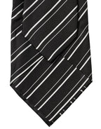 Black White Stripes Silk Adjustable Women Necktie Tie