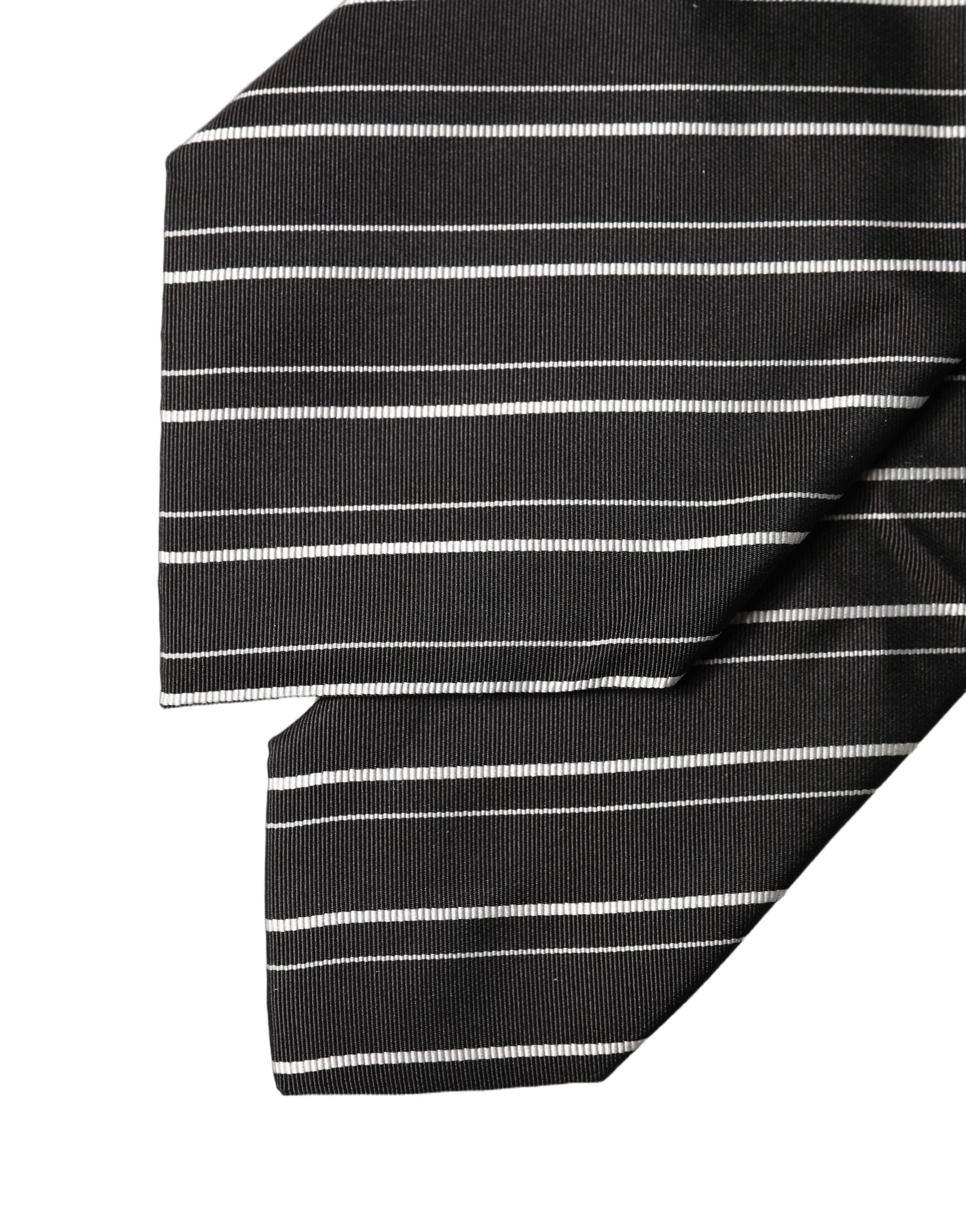 Black White Stripes Silk Adjustable Women Necktie Tie