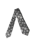 Black Silver Floral Silk Adjustable Women Necktie Tie