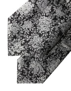 Black Silver Floral Silk Adjustable Women Necktie Tie