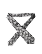 Black Silver Floral Silk Adjustable Women Necktie Tie