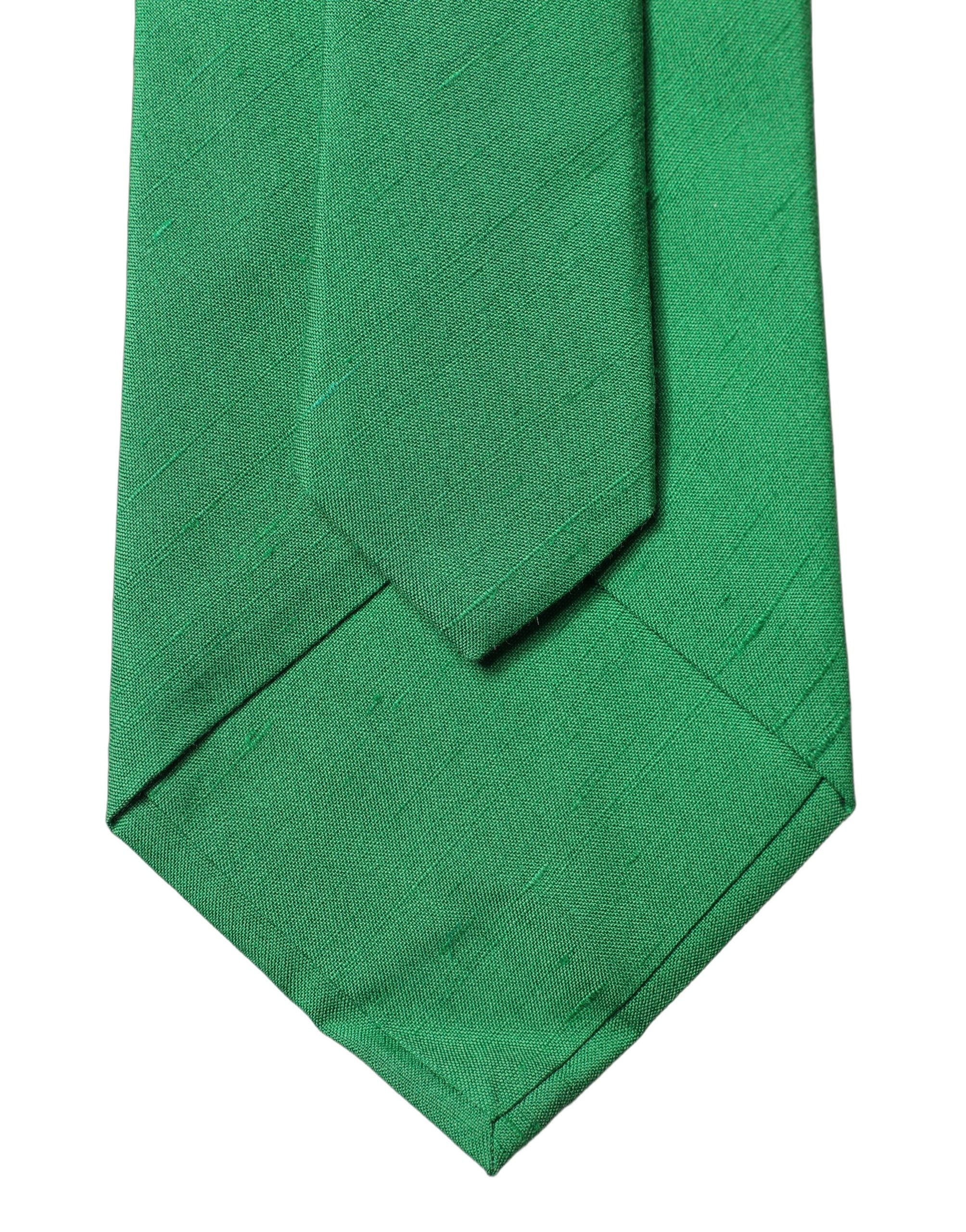 Green Solid Silk Cotton Adjustable Women Necktie Tie