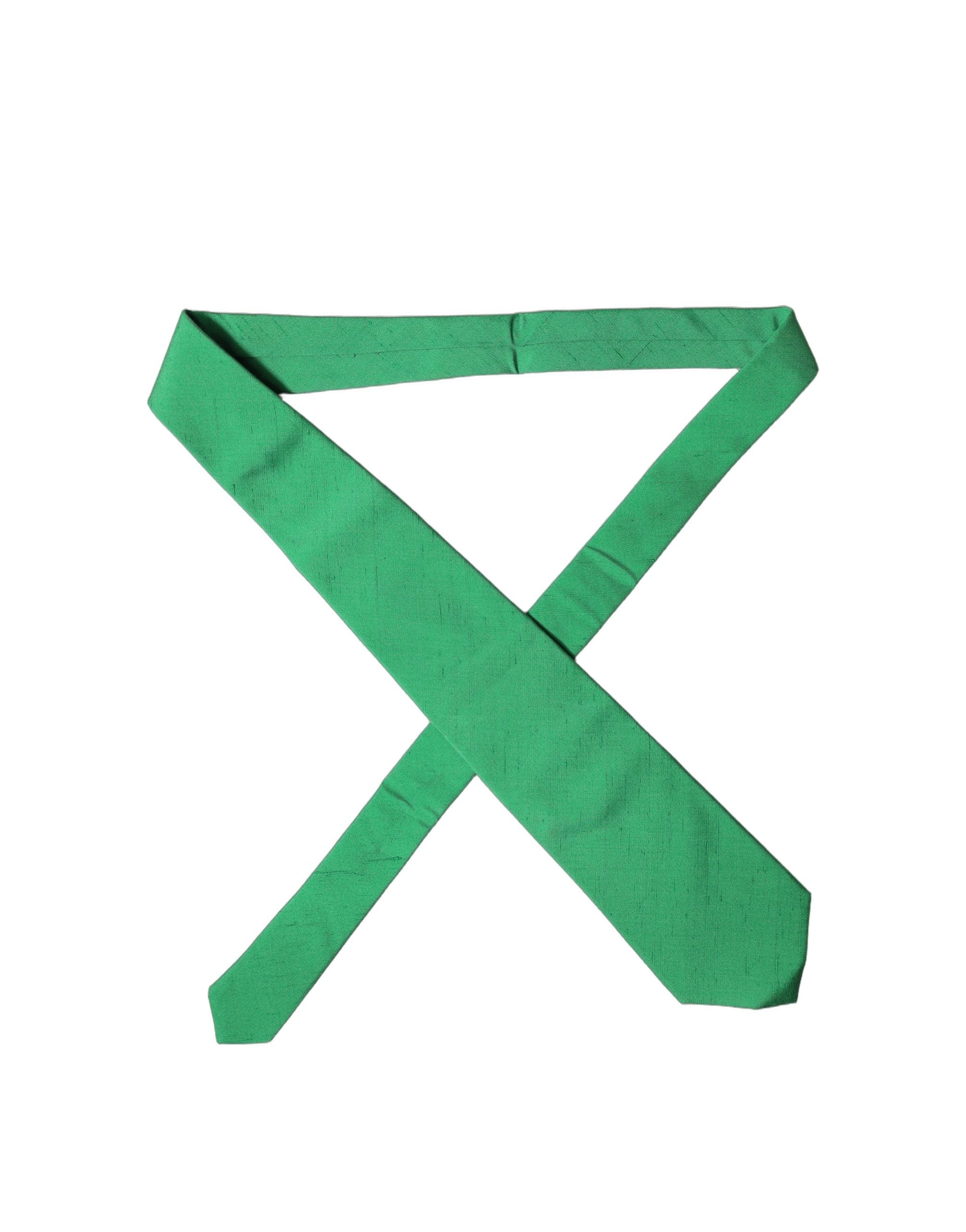 Green Solid Silk Cotton Adjustable Women Necktie Tie