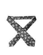 Black White Floral Silk Adjustable Women Necktie Tie