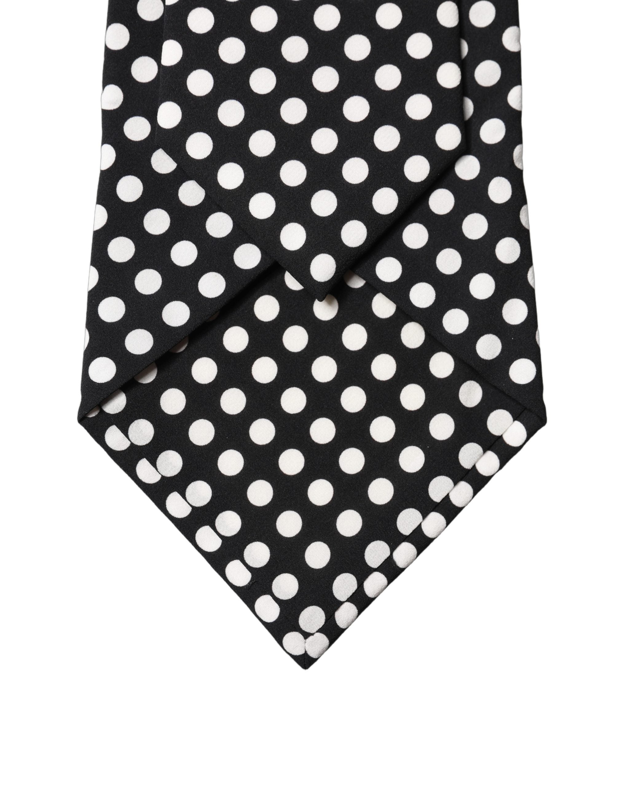 Black White Polka Dot Silk Adjustable Women Necktie Tie
