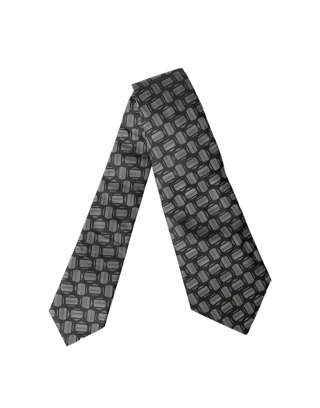 Black White Geometric Silk Adjustable Women Necktie Tie
