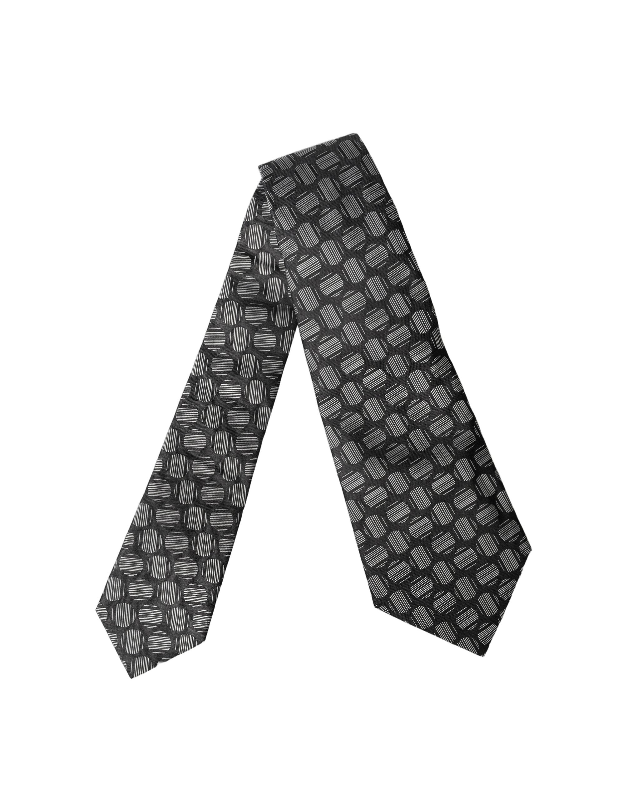 Black White Geometric Silk Adjustable Women Necktie Tie