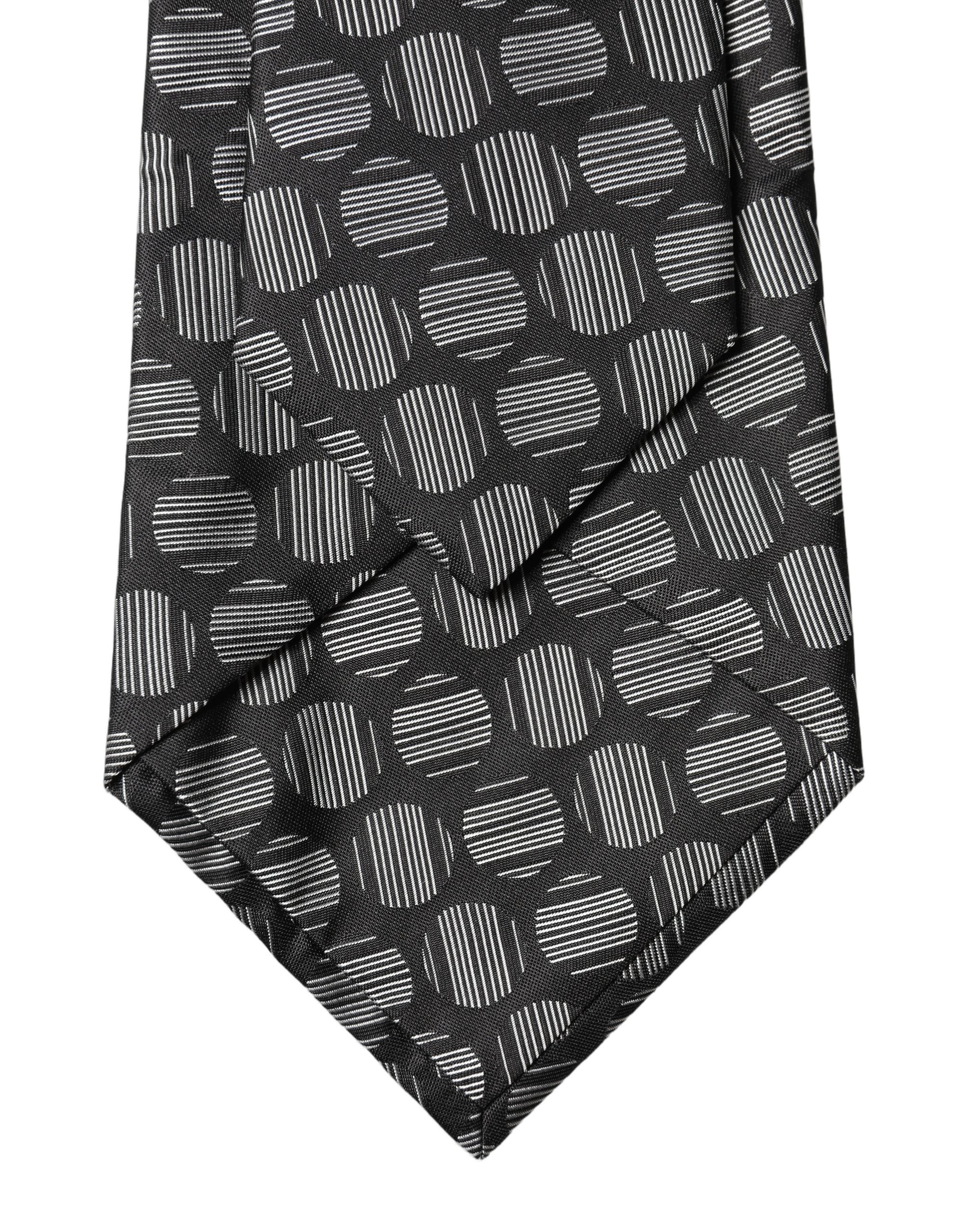 Black White Geometric Silk Adjustable Women Necktie Tie