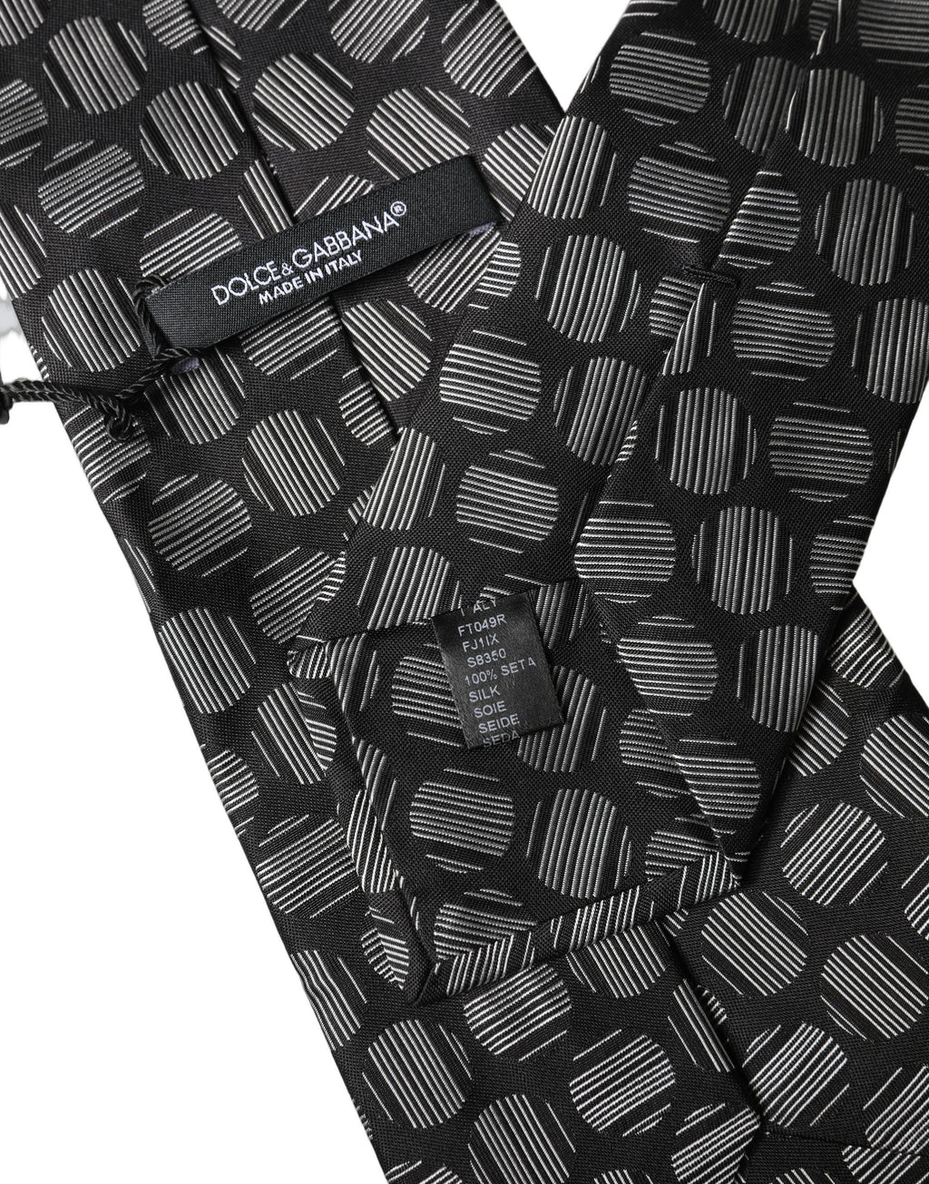 Black White Geometric Silk Adjustable Women Necktie Tie