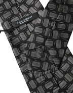 Black White Geometric Silk Adjustable Women Necktie Tie