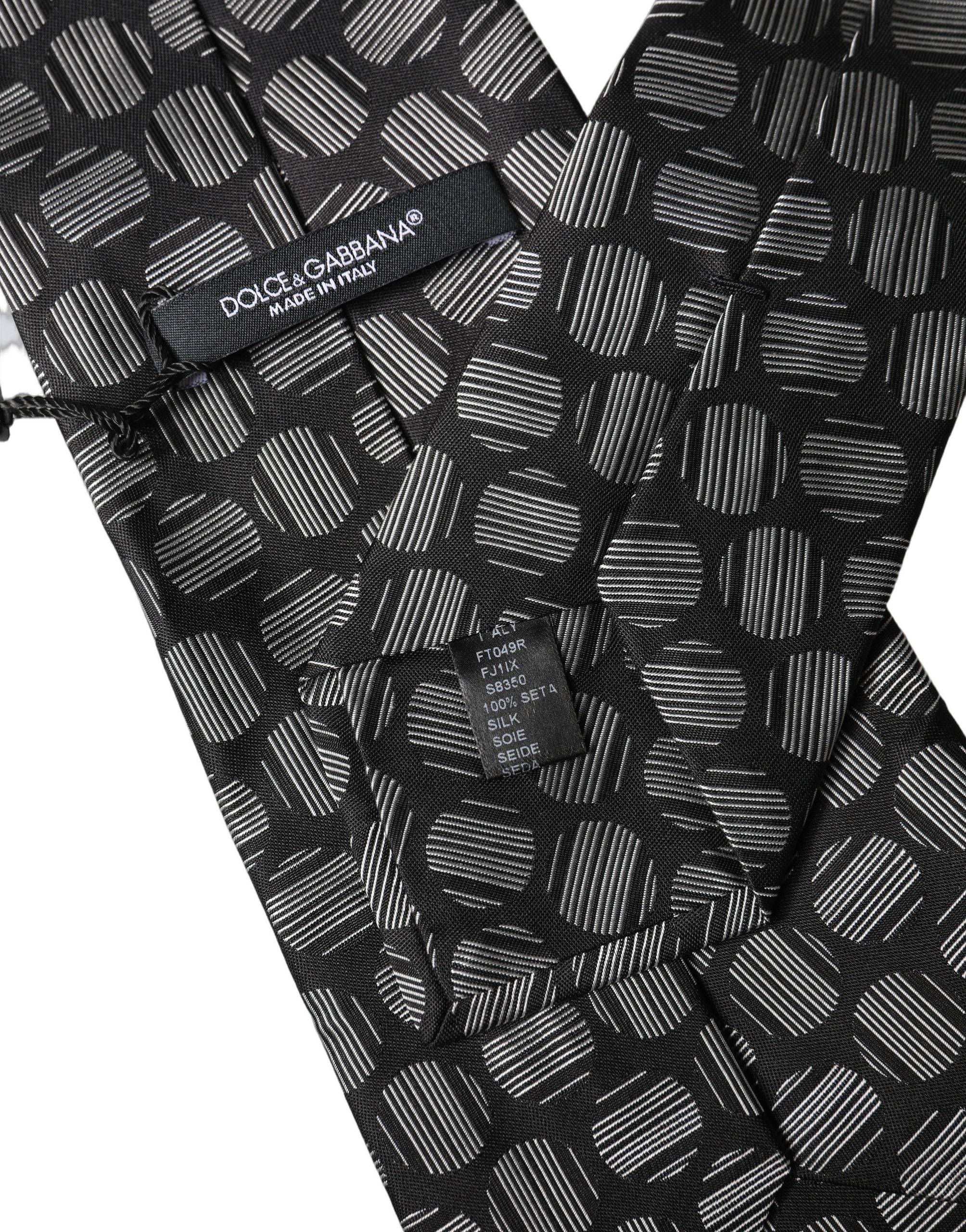 Black White Geometric Silk Adjustable Women Necktie Tie