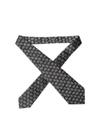 Black White Geometric Silk Adjustable Women Necktie Tie