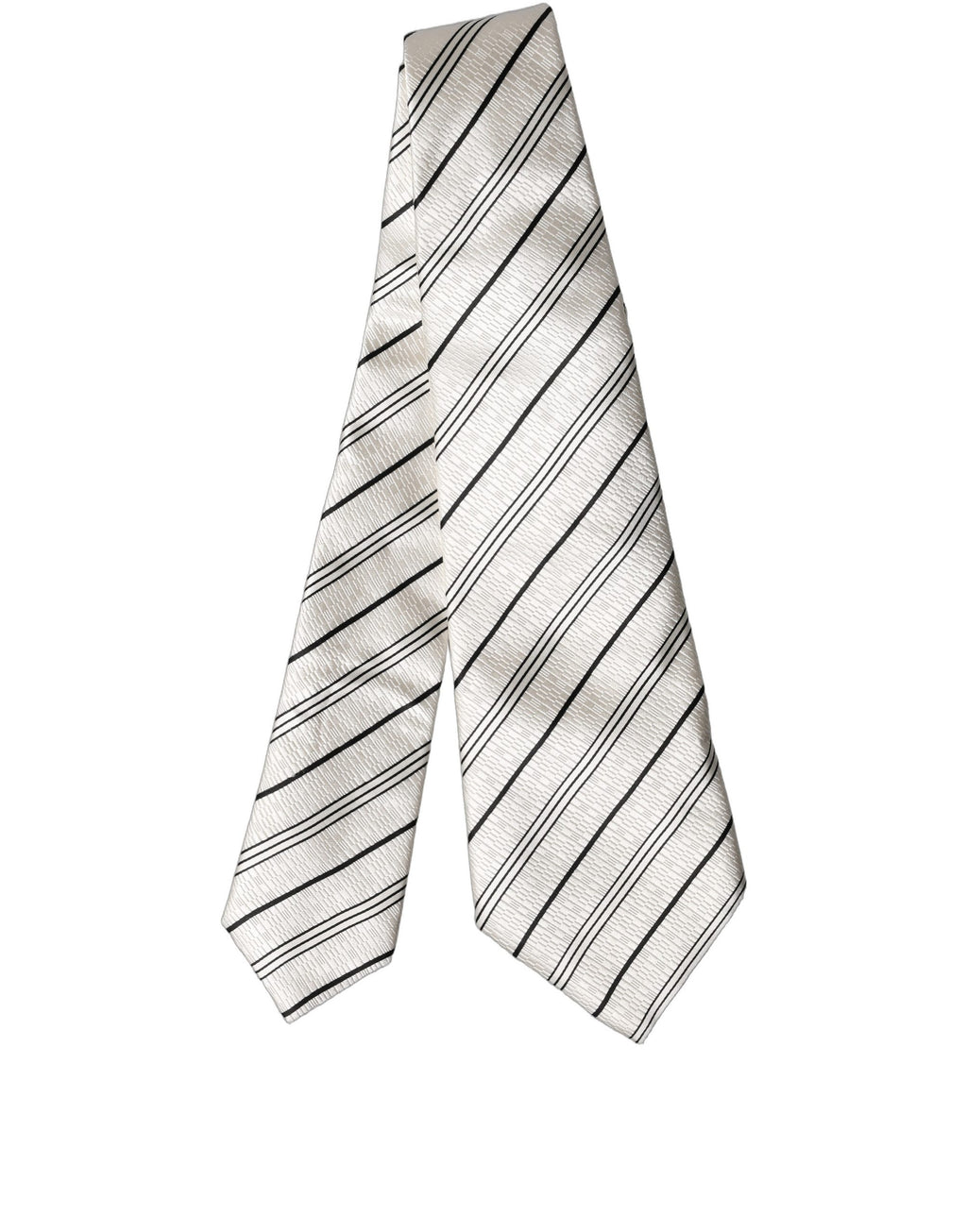 White Black Stripes Silk Adjustable Women Necktie Tie