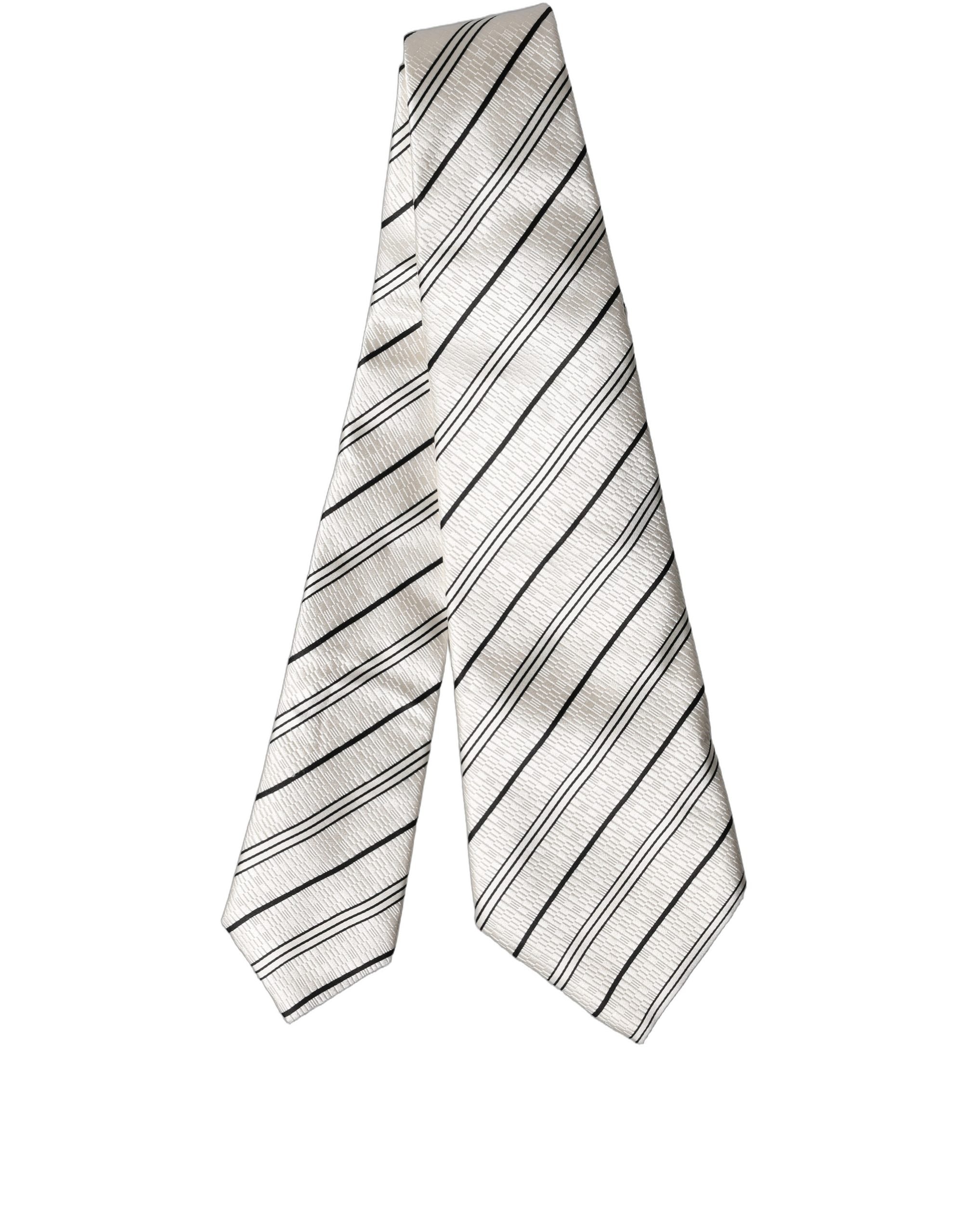 White Black Stripes Silk Adjustable Women Necktie Tie