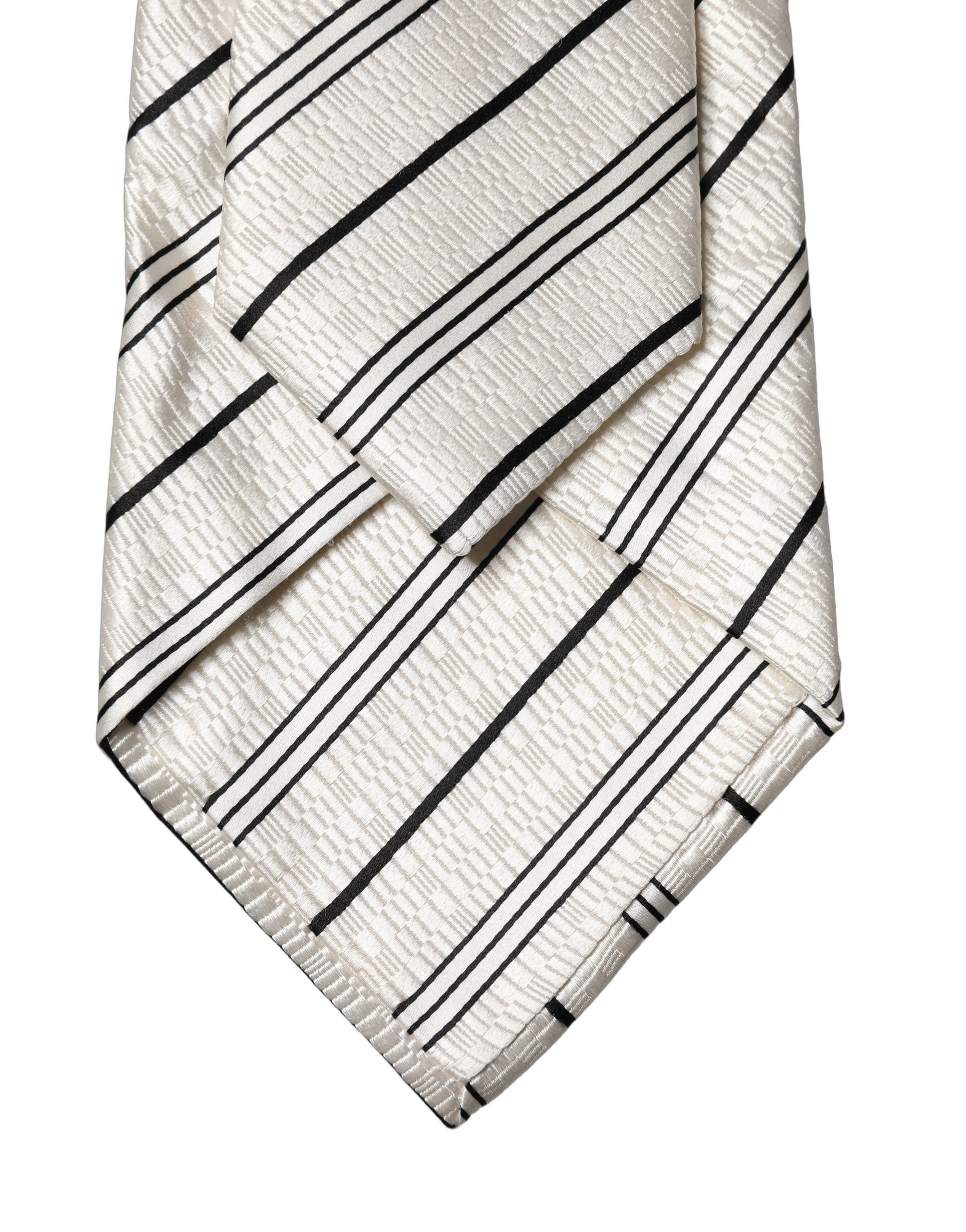 White Black Stripes Silk Adjustable Women Necktie Tie