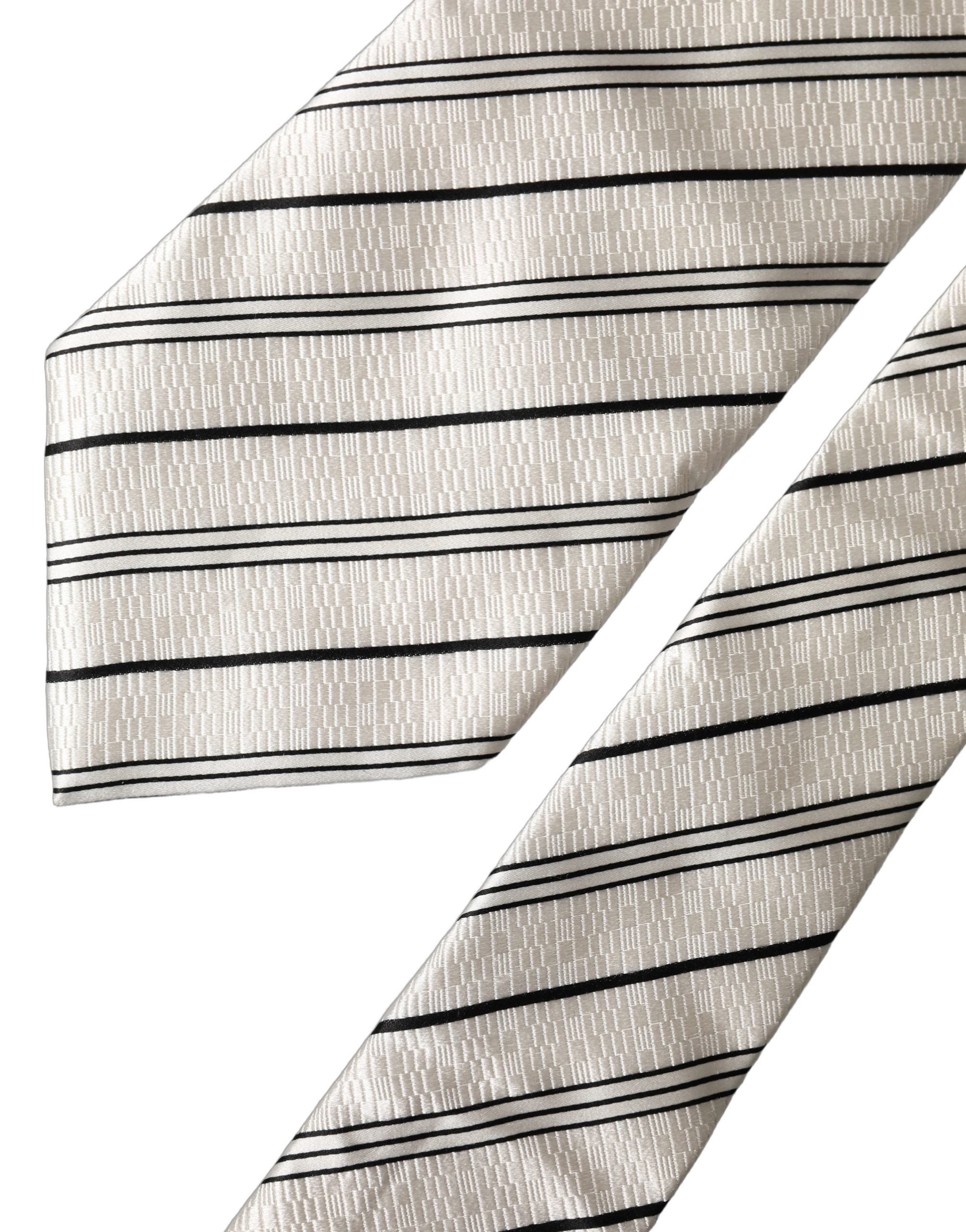 White Black Stripes Silk Adjustable Women Necktie Tie