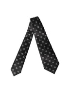 Black White Geometric Silk Adjustable Women Necktie Tie
