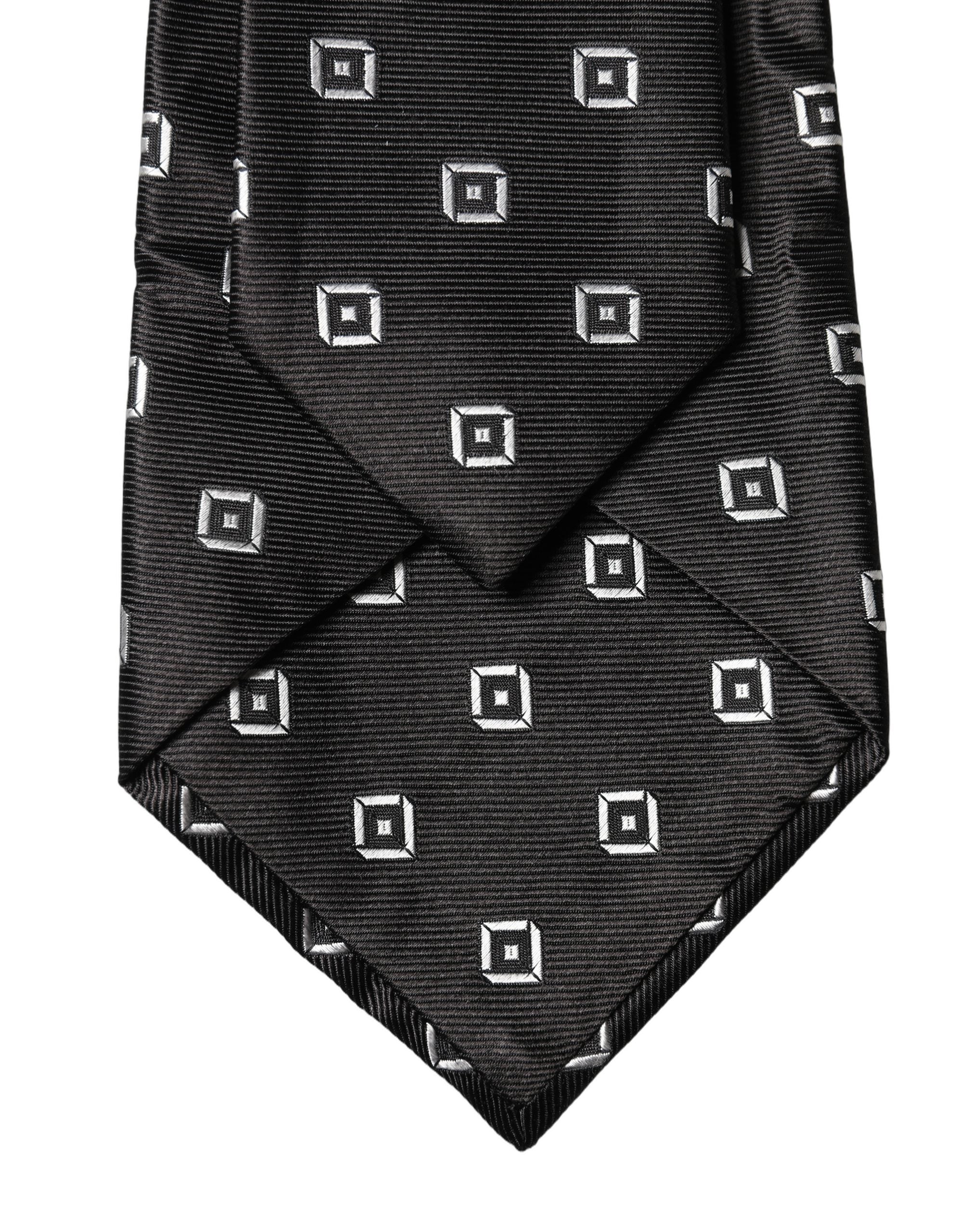 Black White Geometric Silk Adjustable Women Necktie Tie
