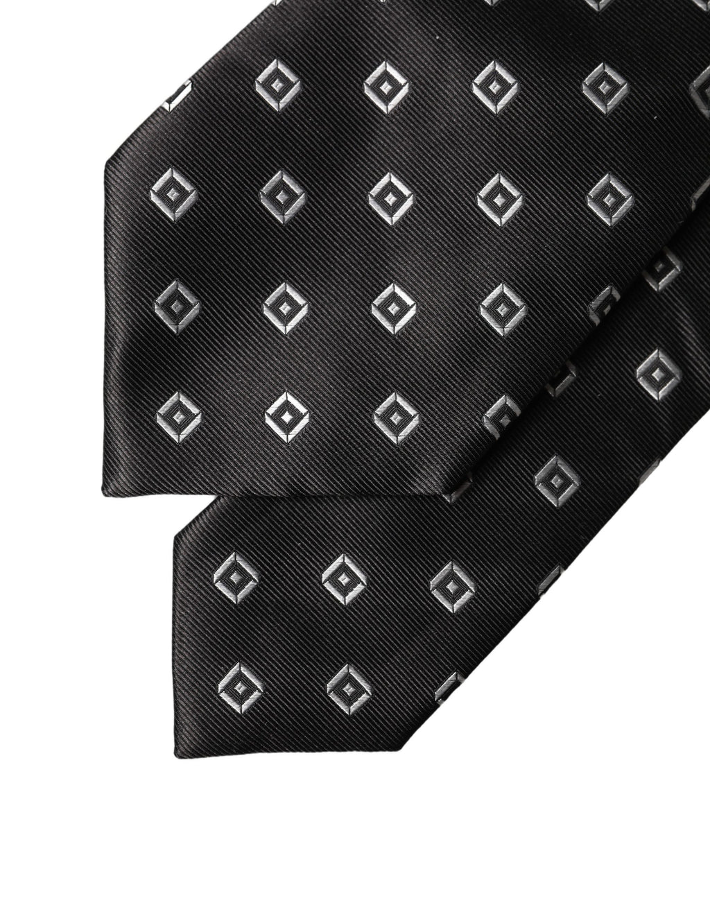Black White Geometric Silk Adjustable Women Necktie Tie